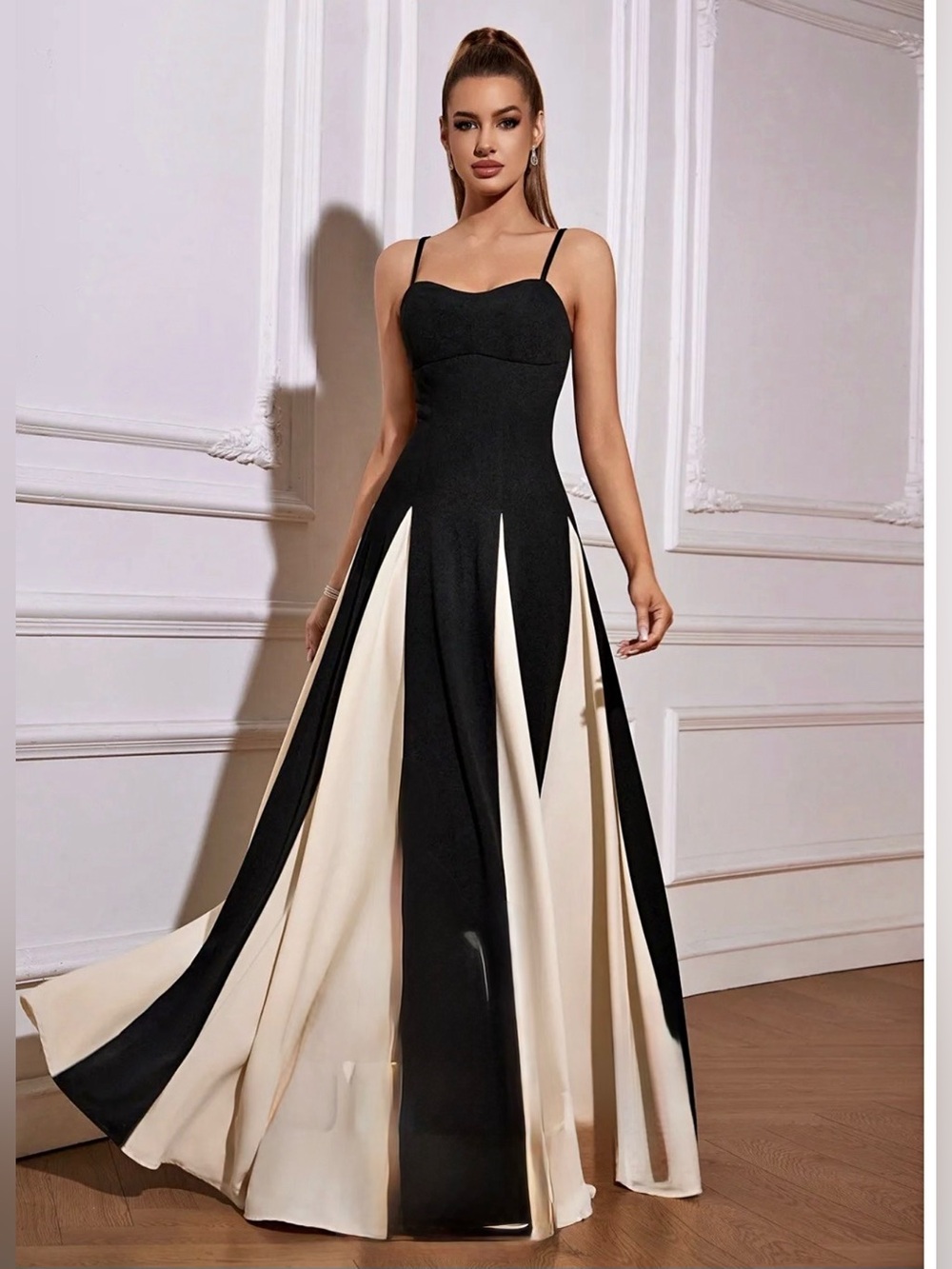 Black & Ivory Colorblock Maxi Formal Dress Size Medium NWT